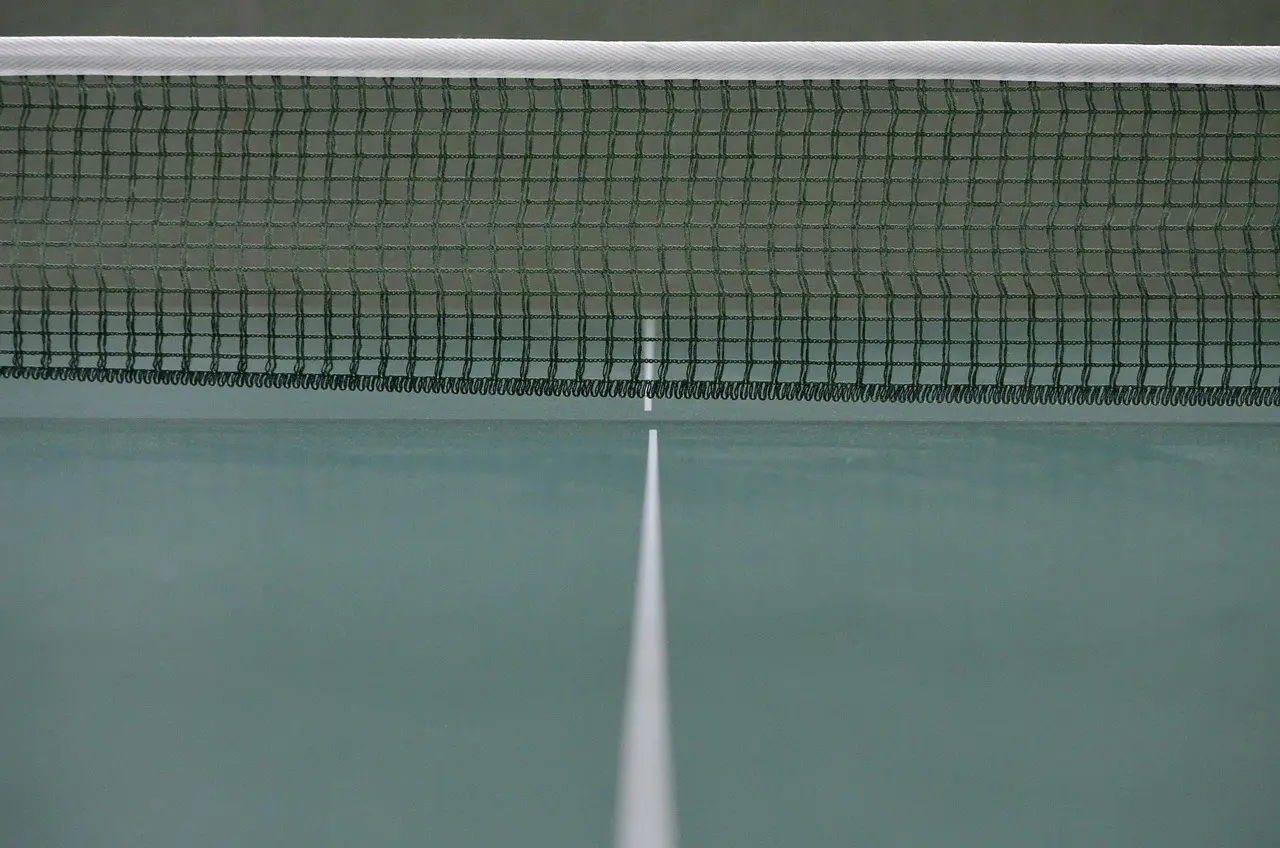 Bordtennisbord med net set fra midten